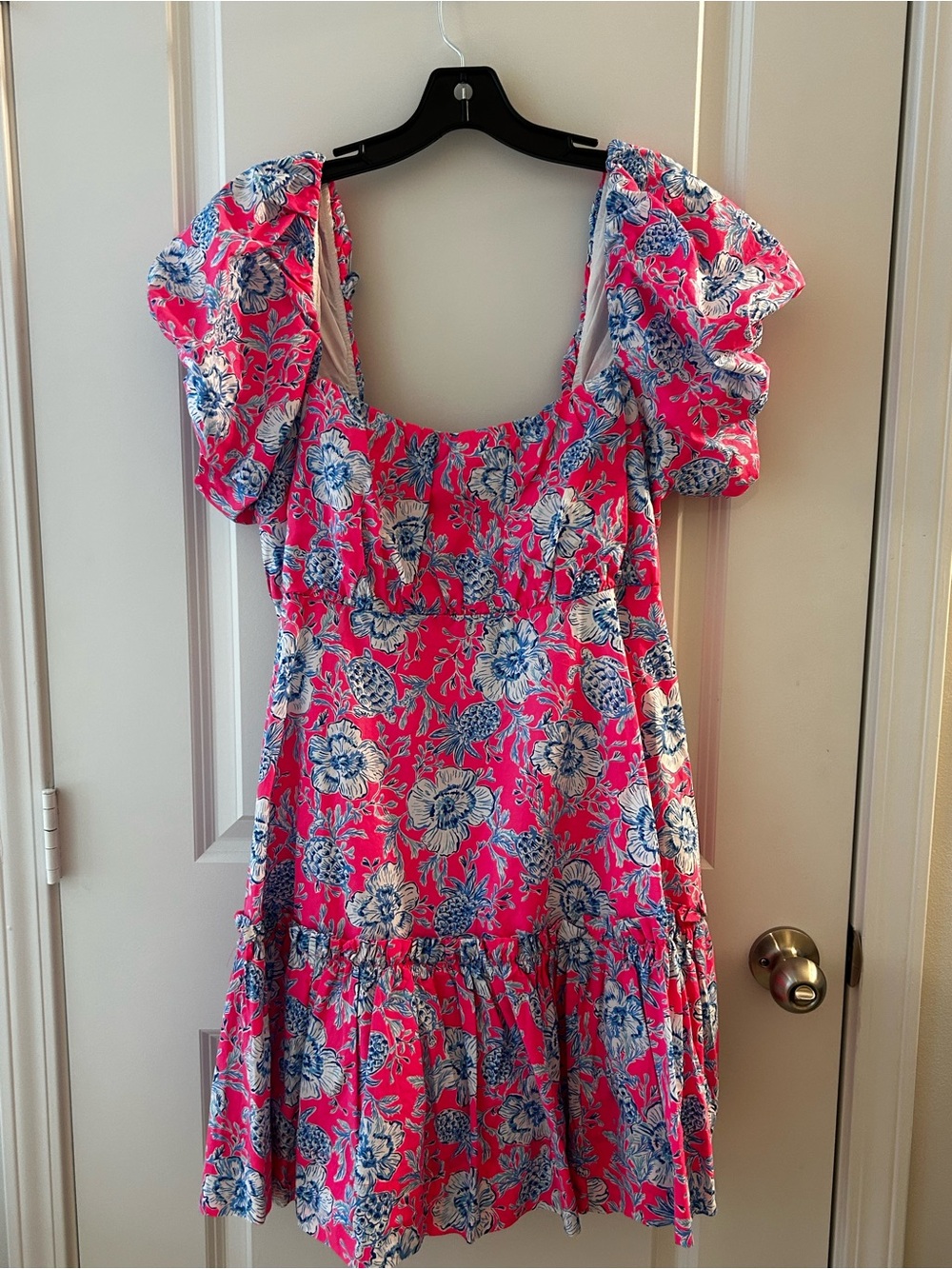 Lilly Pulitzer Pink Floral Midi Dress with Blue and White Print